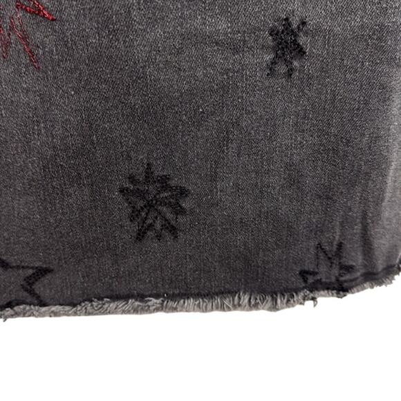 Max Jeans Black Gray Red Denim Stars Short Sleeve Y2K Grunge Scoop Neck Size L - Picture 5 of 9